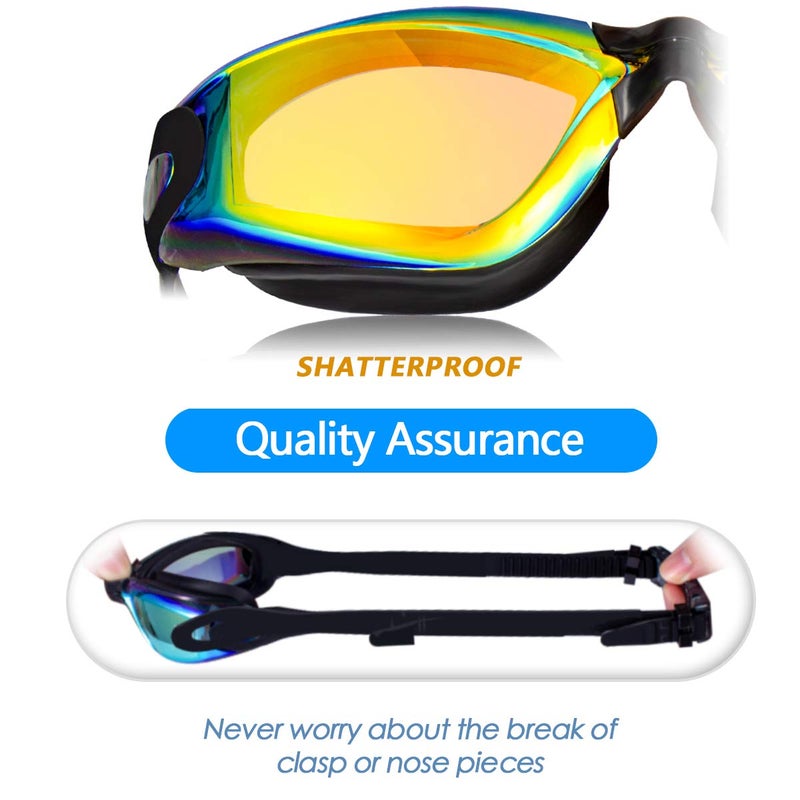 Keary Swim Goggles Pack of 2 Anti-Fog Swimming Goggles for Adults Women Men Youth Junior, No Leaking UV Protection Waterproof Mirrored Lens Triathlon Pool Goggles with 3 Size Nose Pieces & Earplugs - Image 5